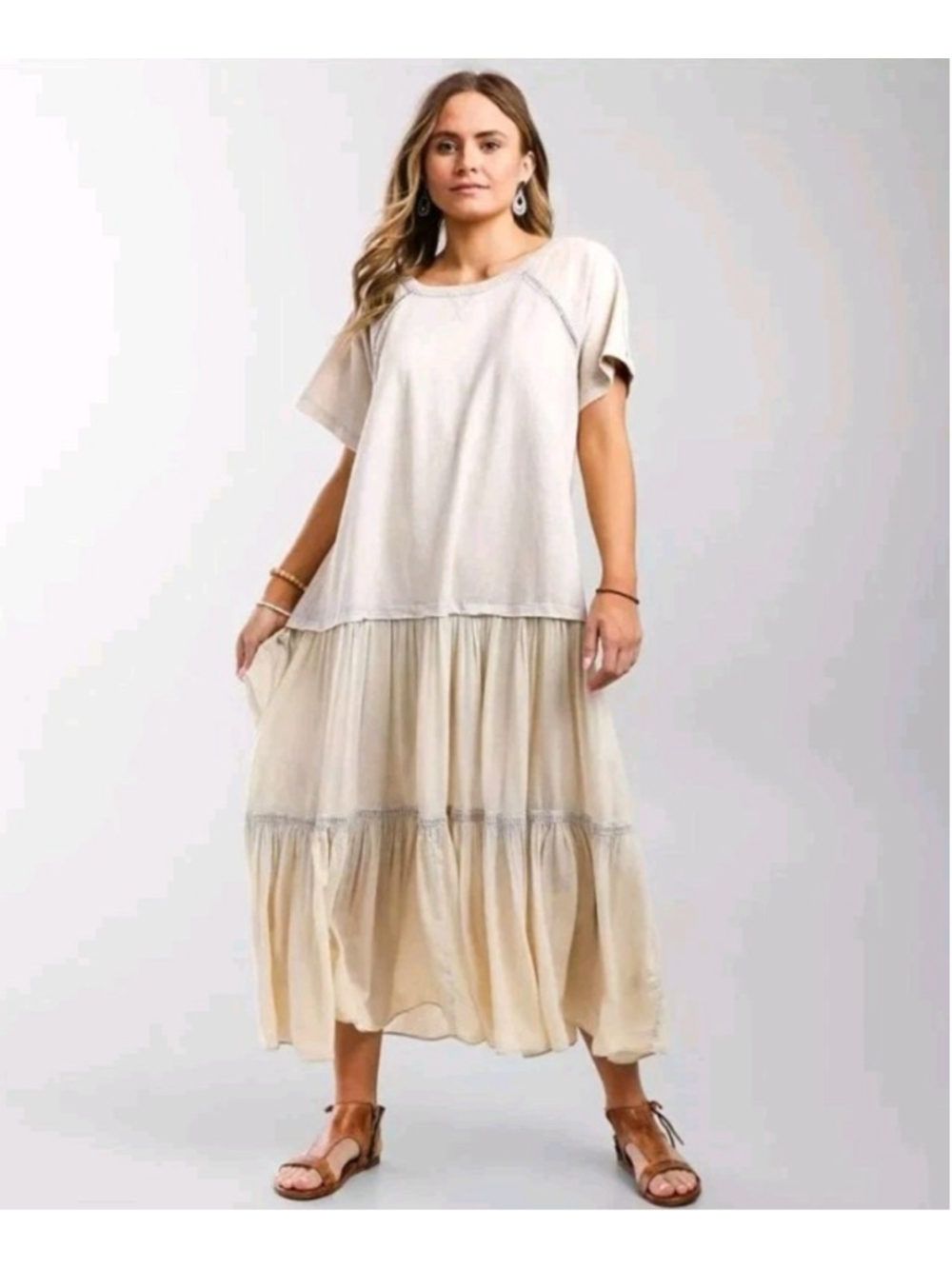 Free People Sun Fade Midi Tee Shirt Dress Cottagecore Boho Size Small